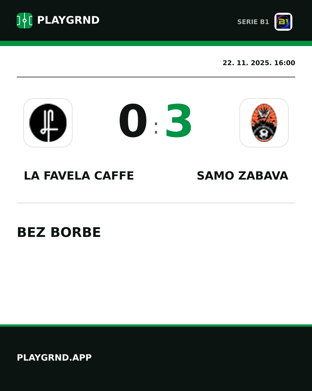 Instagram slika: LA Favela Caffe 0:3 Samo Zabava