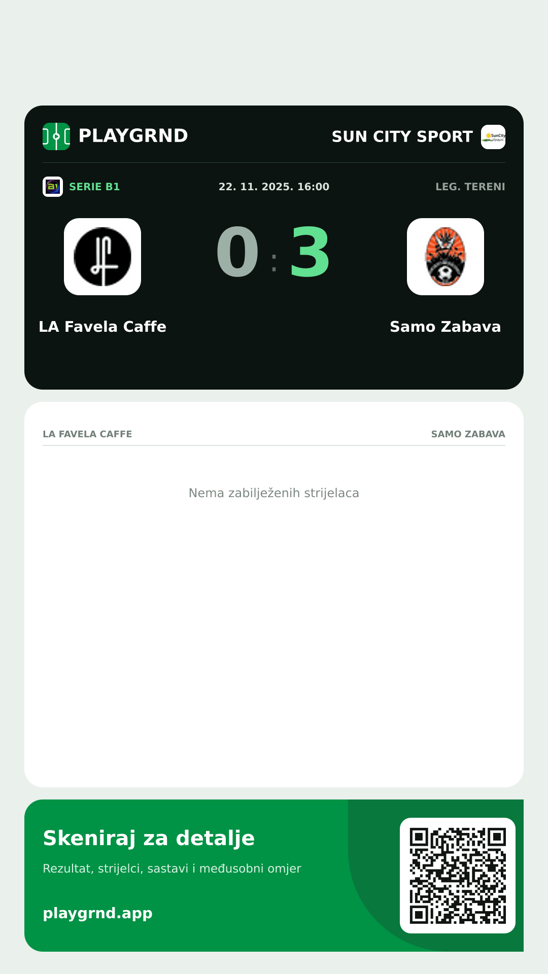 Story slika: LA Favela Caffe 0:3 Samo Zabava