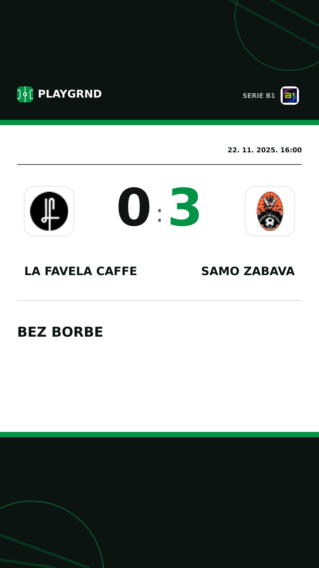 Instagram slika: LA Favela Caffe 0:3 Samo Zabava