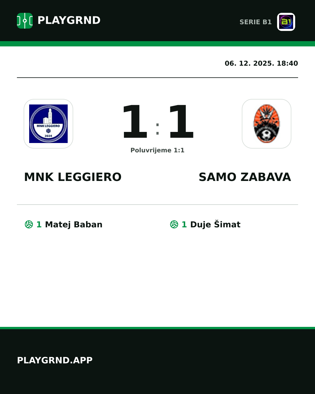 Instagram slika: MNK Leggiero 1:1 Samo Zabava