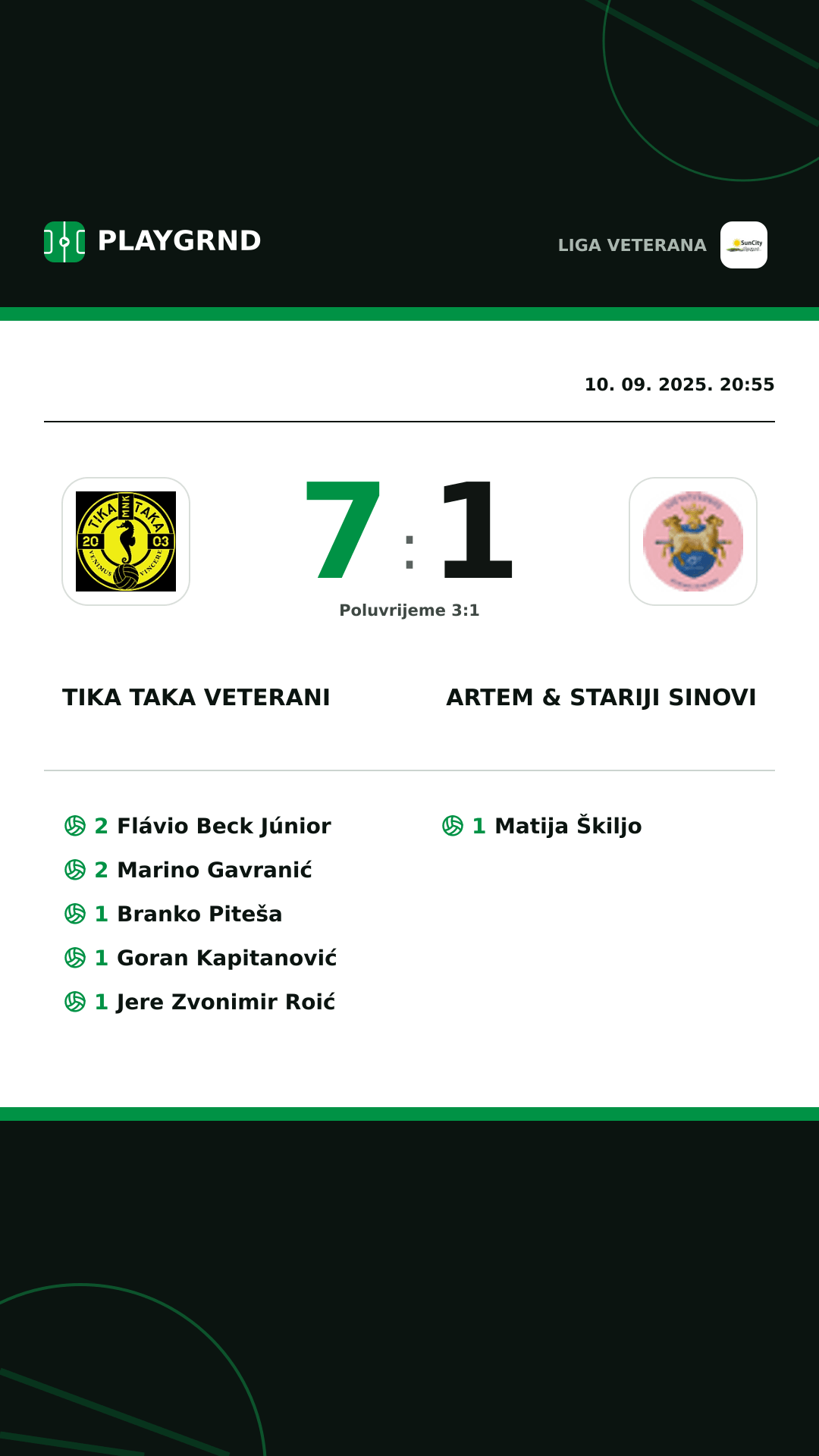 Instagram slika: Tika Taka Veterani 7:1 Artem & Stariji Sinovi