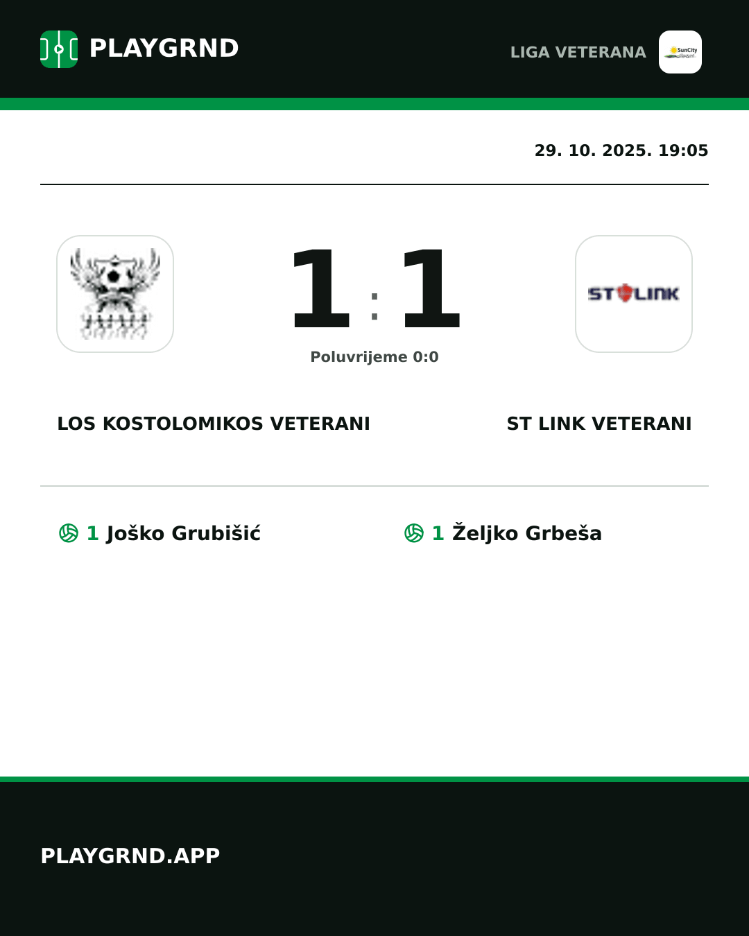 Instagram slika: Los Kostolomikos Veterani 1:1 ST Link Veterani