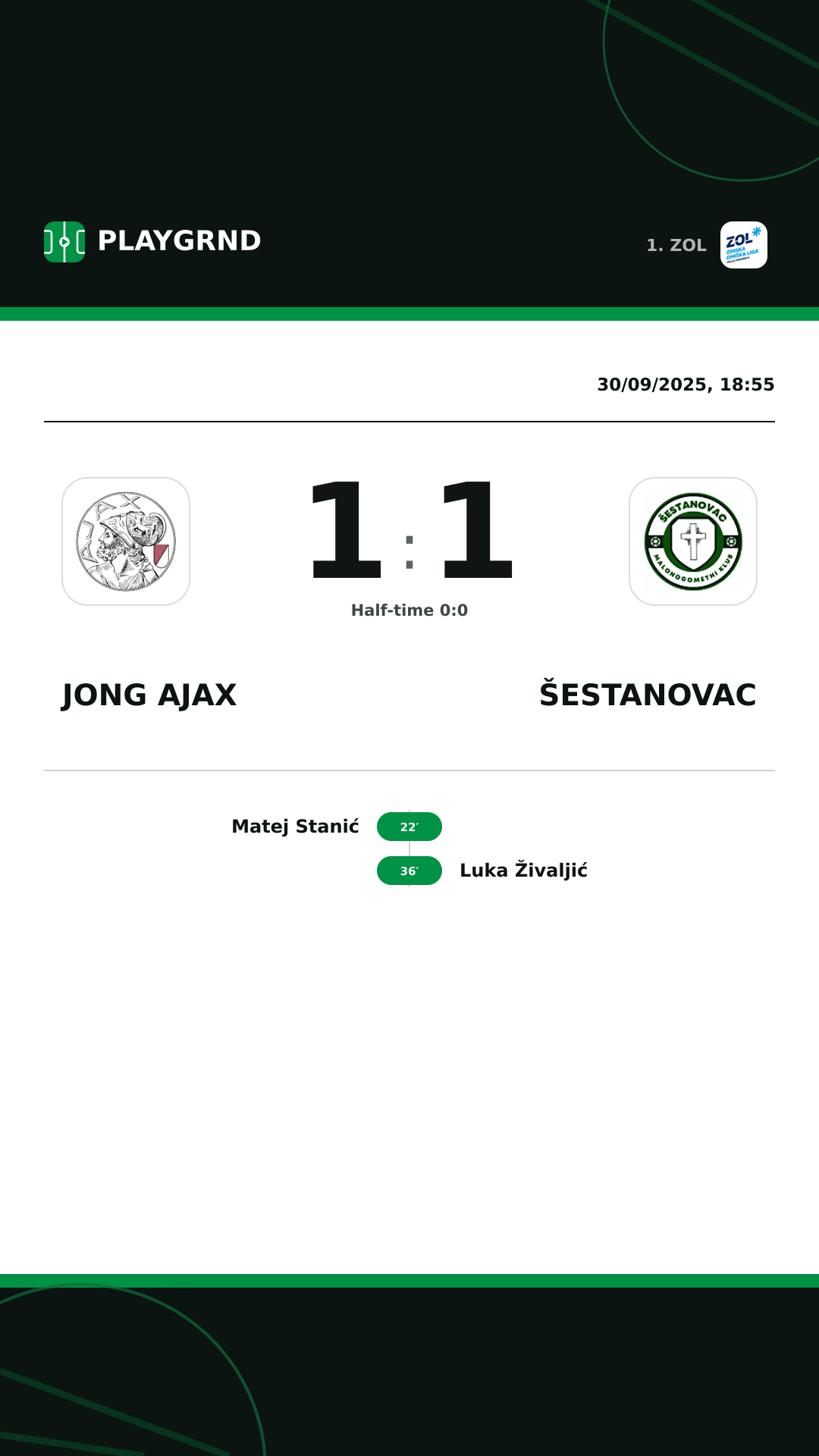 Instagram artwork: Jong Ajax 1:1 Šestanovac