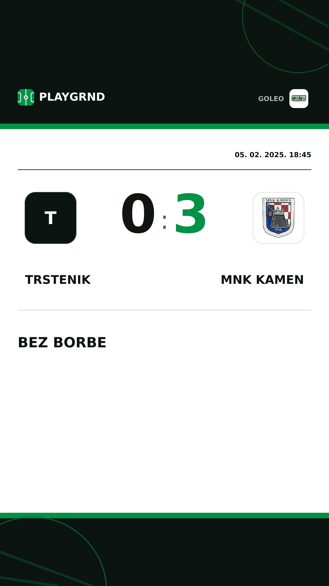 Instagram slika: Trstenik 0:3 MNK Kamen