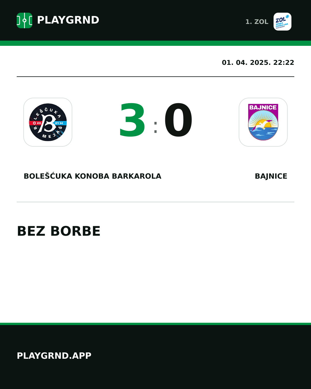 Instagram slika: Bolešćuka Konoba Barkarola 3:0 Bajnice