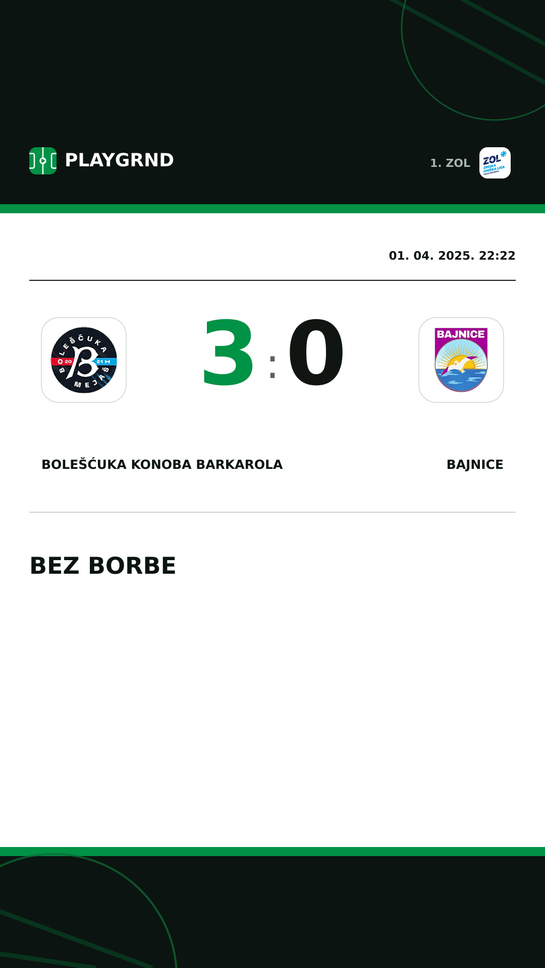Instagram slika: Bolešćuka Konoba Barkarola 3:0 Bajnice