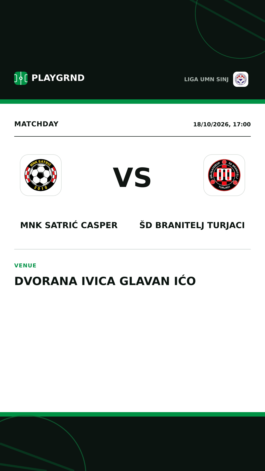 Instagram artwork: MNK Satrić Casper vs ŠD Branitelj Turjaci