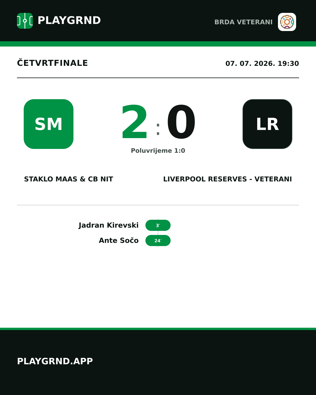 Instagram slika: Staklo Maas & CB Nit 2:0 Liverpool Reserves - Veterani