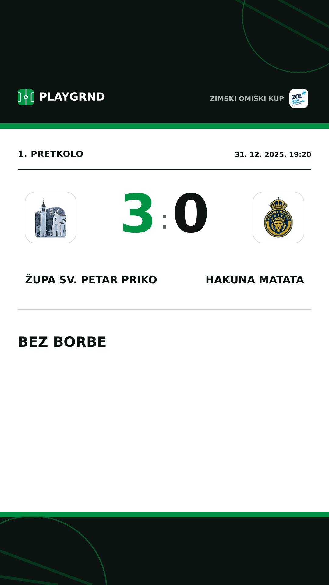 Instagram slika: Župa Sv. Petar Priko 3:0 Hakuna Matata