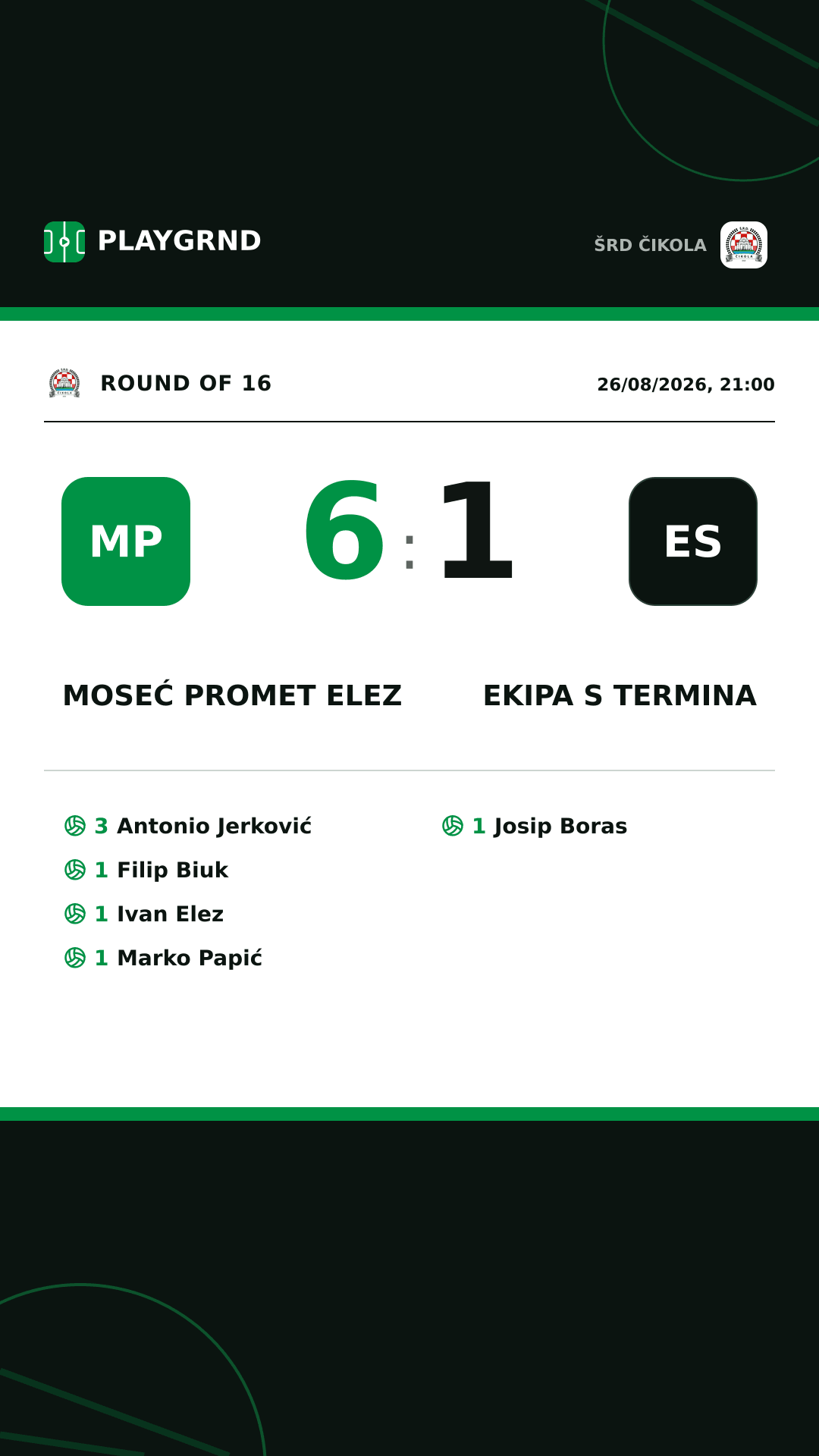 Instagram artwork: Moseć Promet Elez 6:1 Ekipa s termina