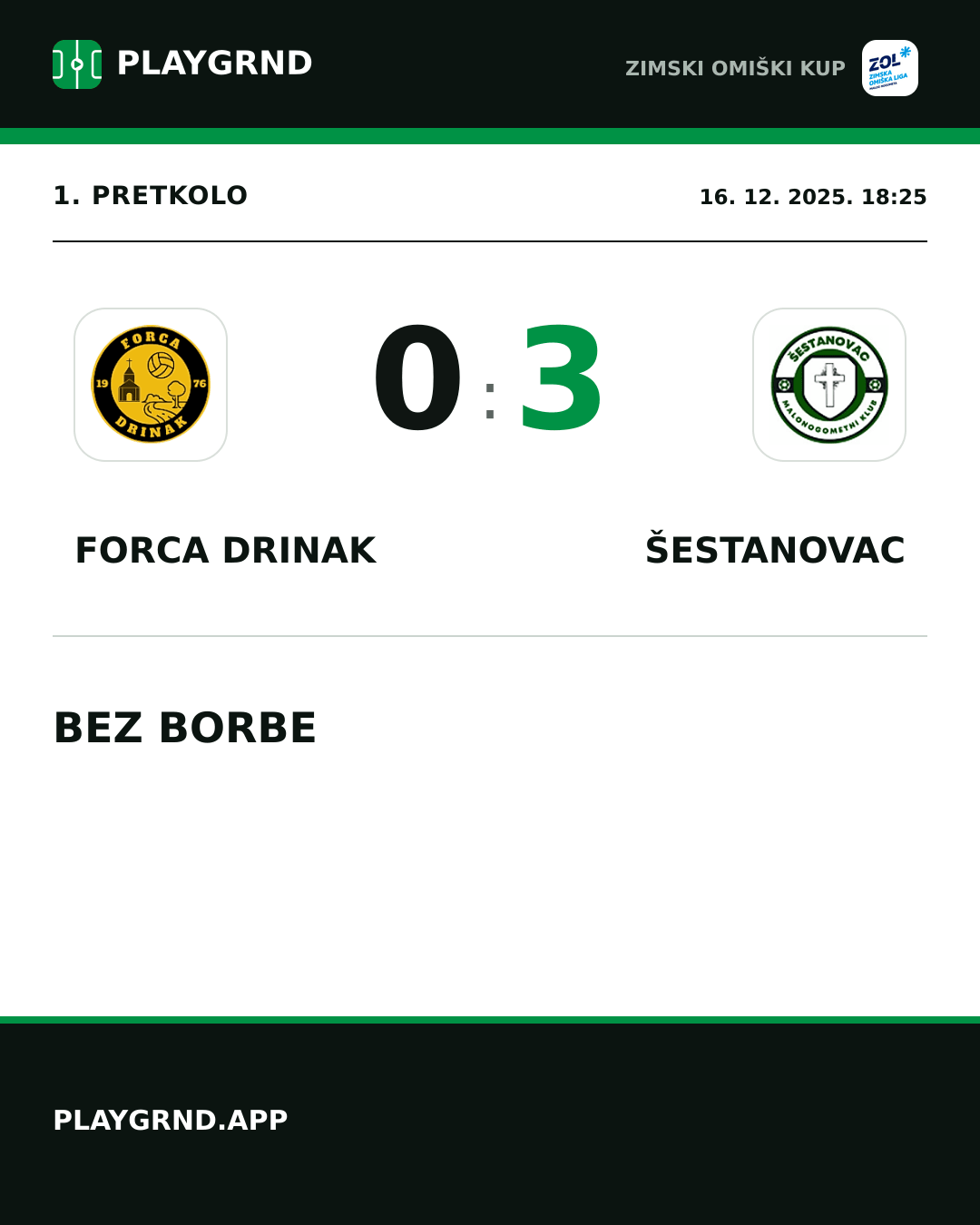 Instagram slika: Forca Drinak 0:3 Šestanovac