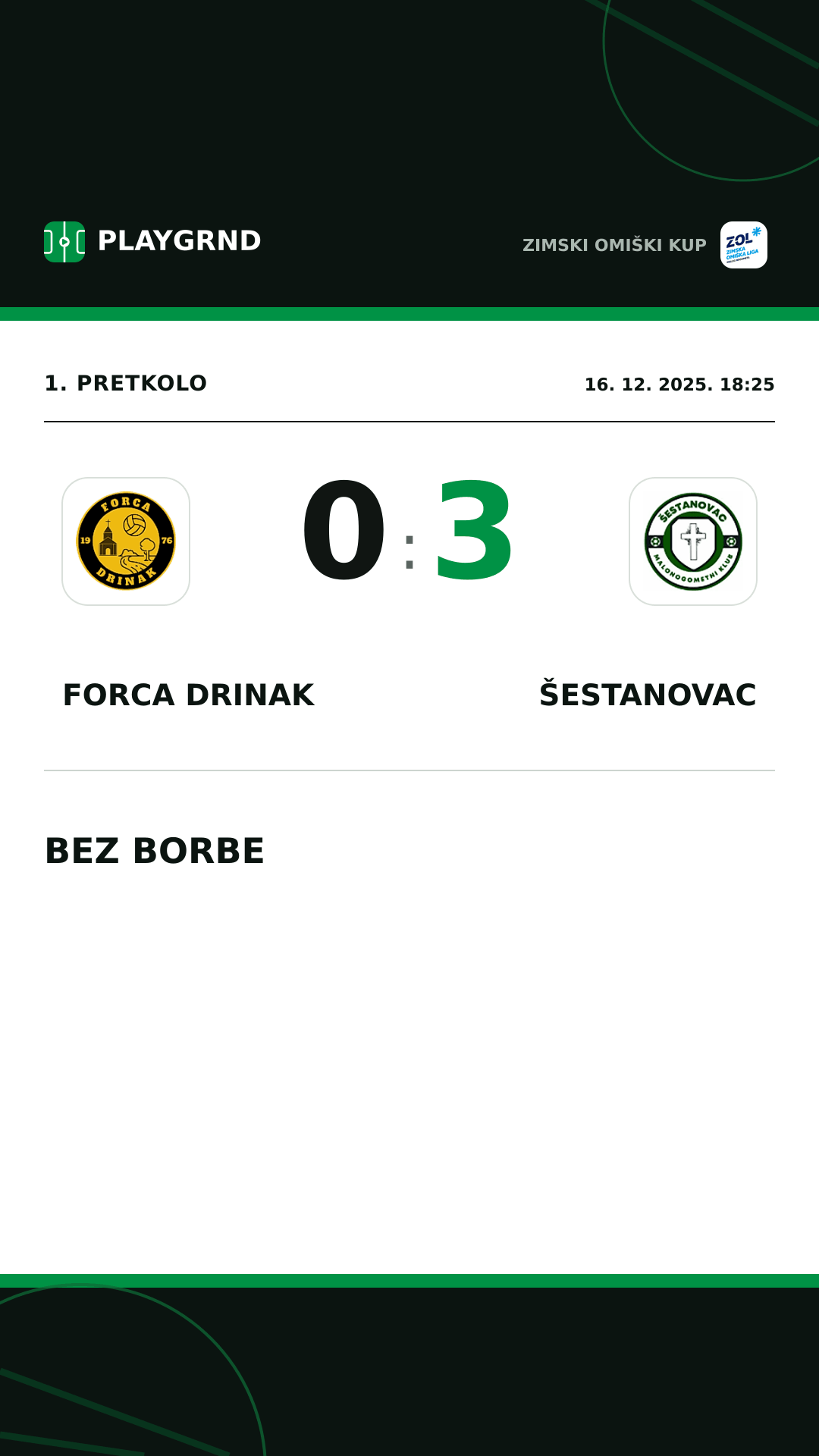Instagram slika: Forca Drinak 0:3 Šestanovac
