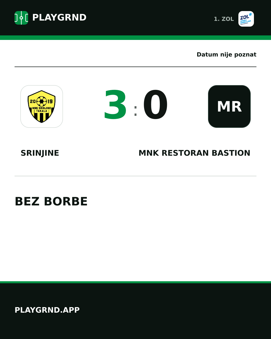 Instagram slika: Srinjine 3:0 MNK Restoran Bastion