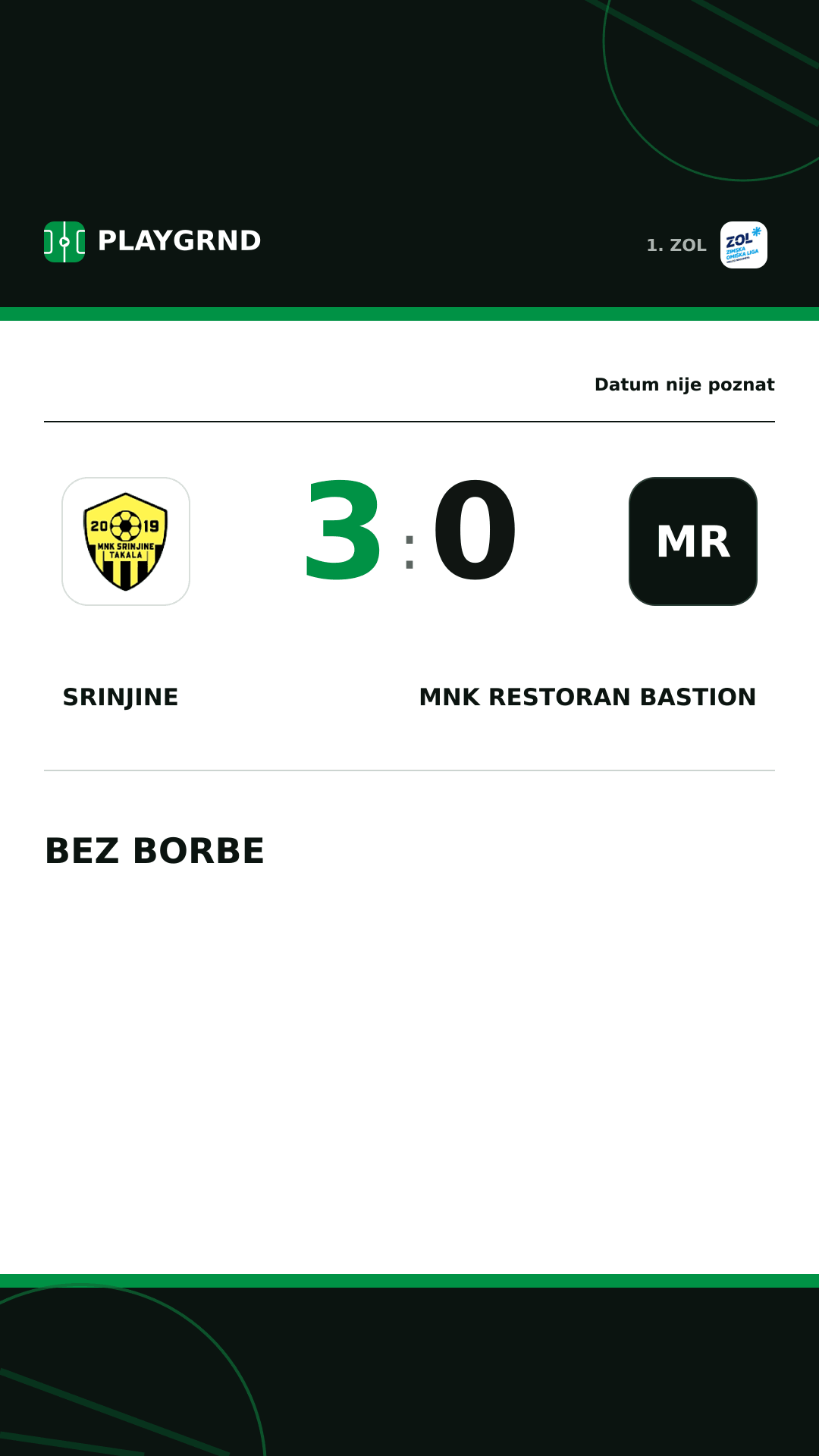Instagram slika: Srinjine 3:0 MNK Restoran Bastion
