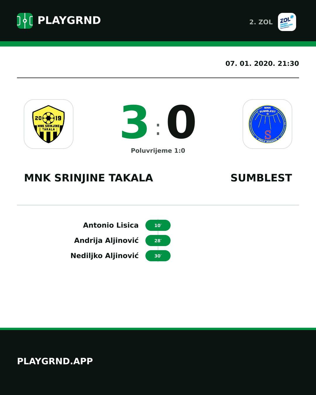 Instagram slika: MNK Srinjine Takala 3:0 Sumblest