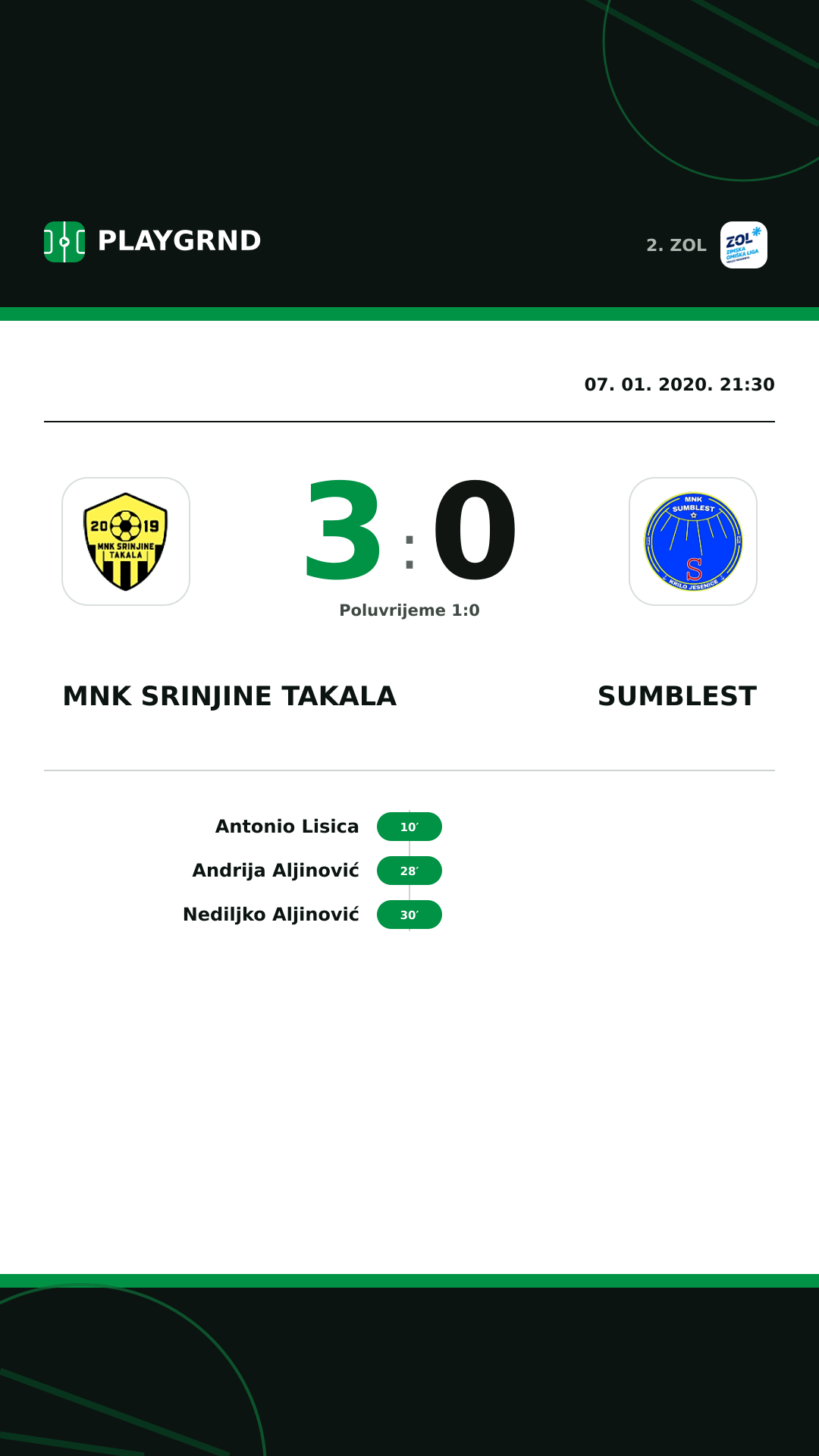 Instagram slika: MNK Srinjine Takala 3:0 Sumblest