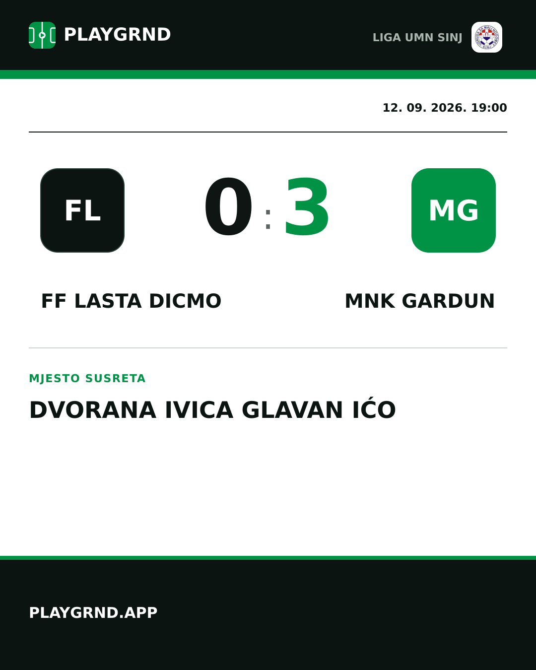 Instagram slika: FF Lasta Dicmo 0:3 MNK Gardun