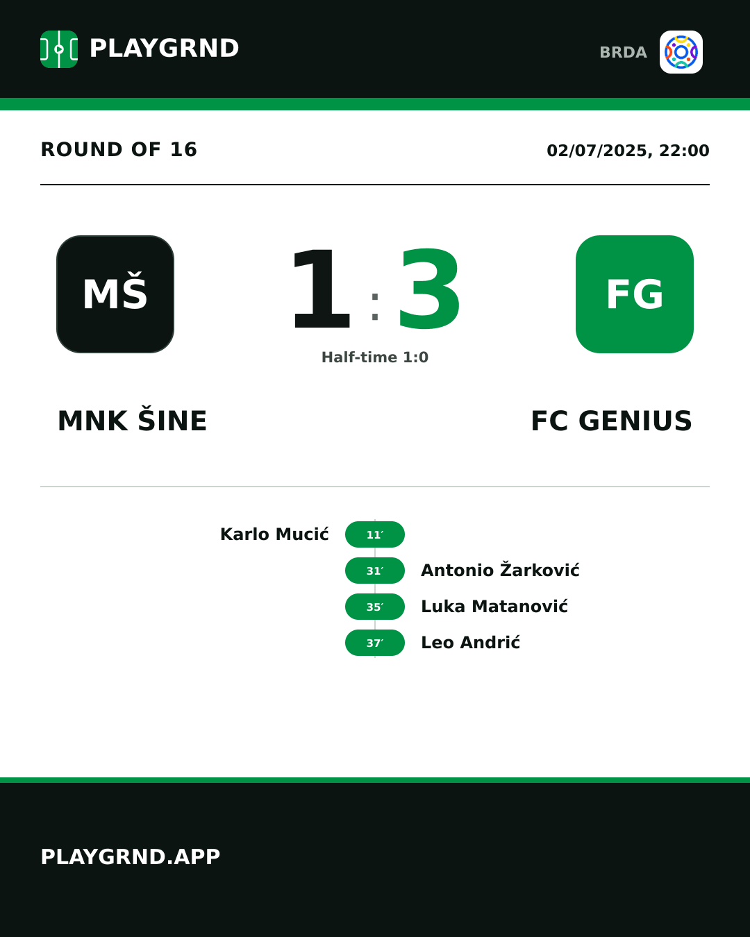 Instagram artwork: MNK Šine 1:3 FC Genius
