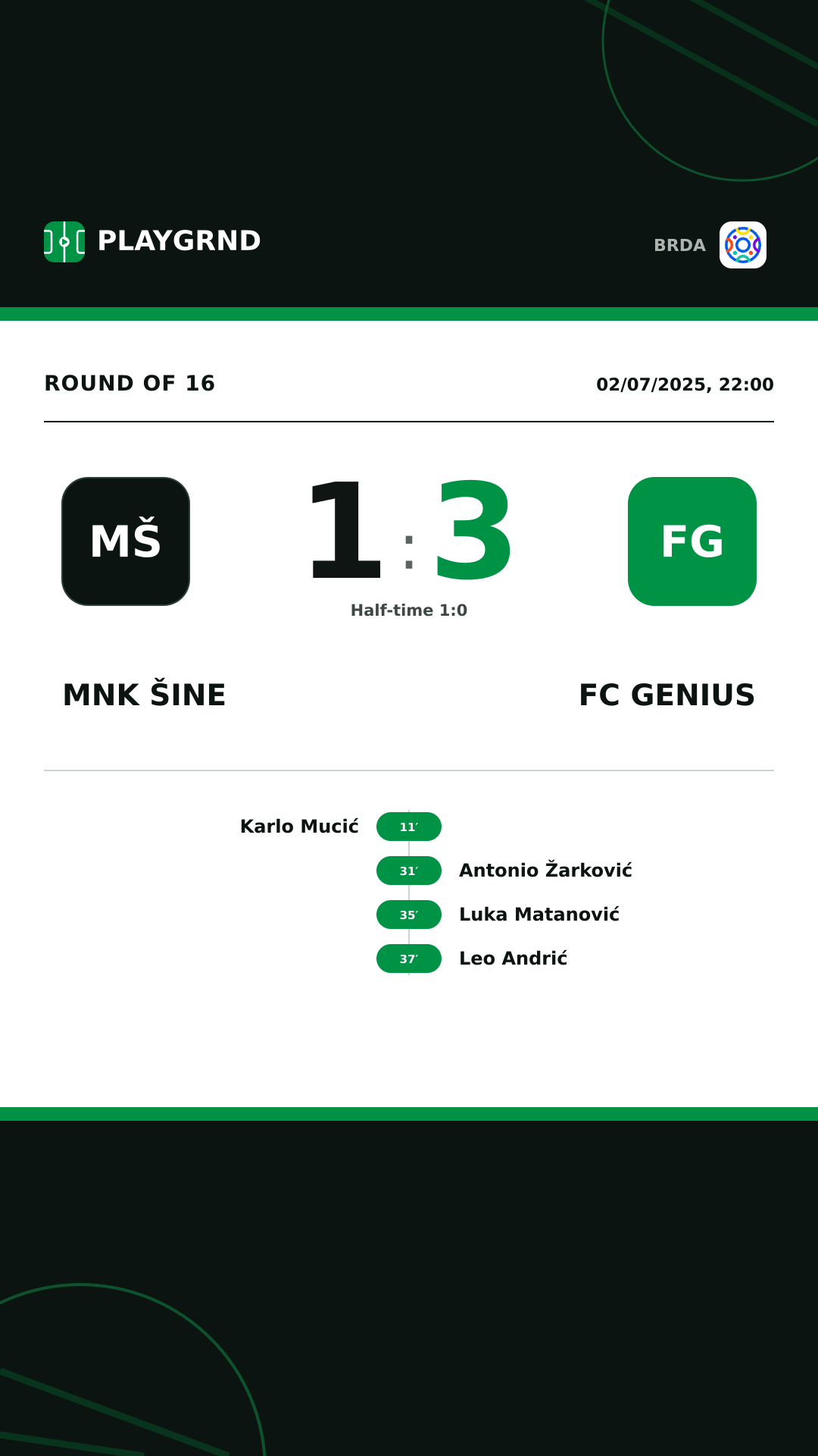 Instagram artwork: MNK Šine 1:3 FC Genius