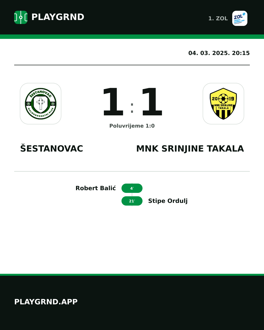 Instagram slika: Šestanovac 1:1 MNK Srinjine Takala