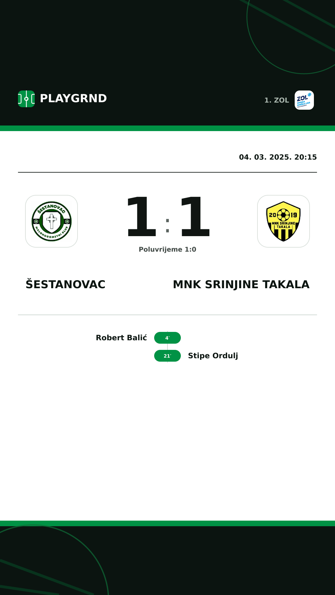Instagram slika: Šestanovac 1:1 MNK Srinjine Takala