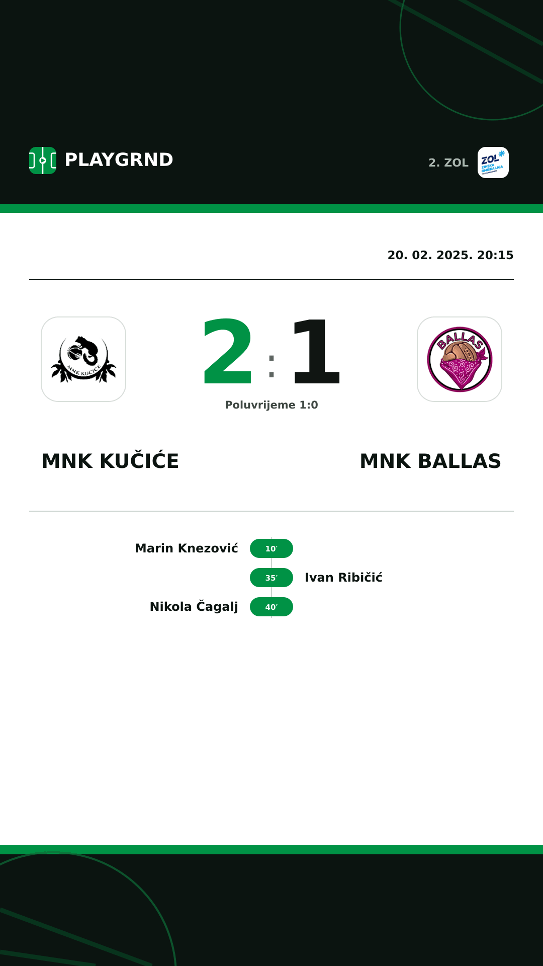 Instagram slika: MNK Kučiće 2:1 MNK Ballas
