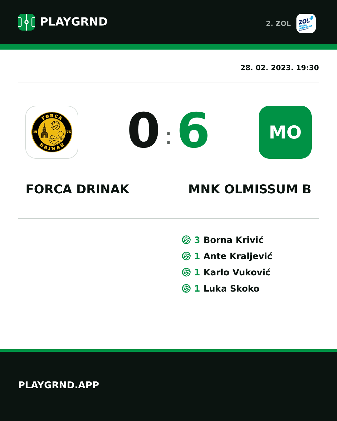 Instagram slika: Forca Drinak 0:6 MNK Olmissum B