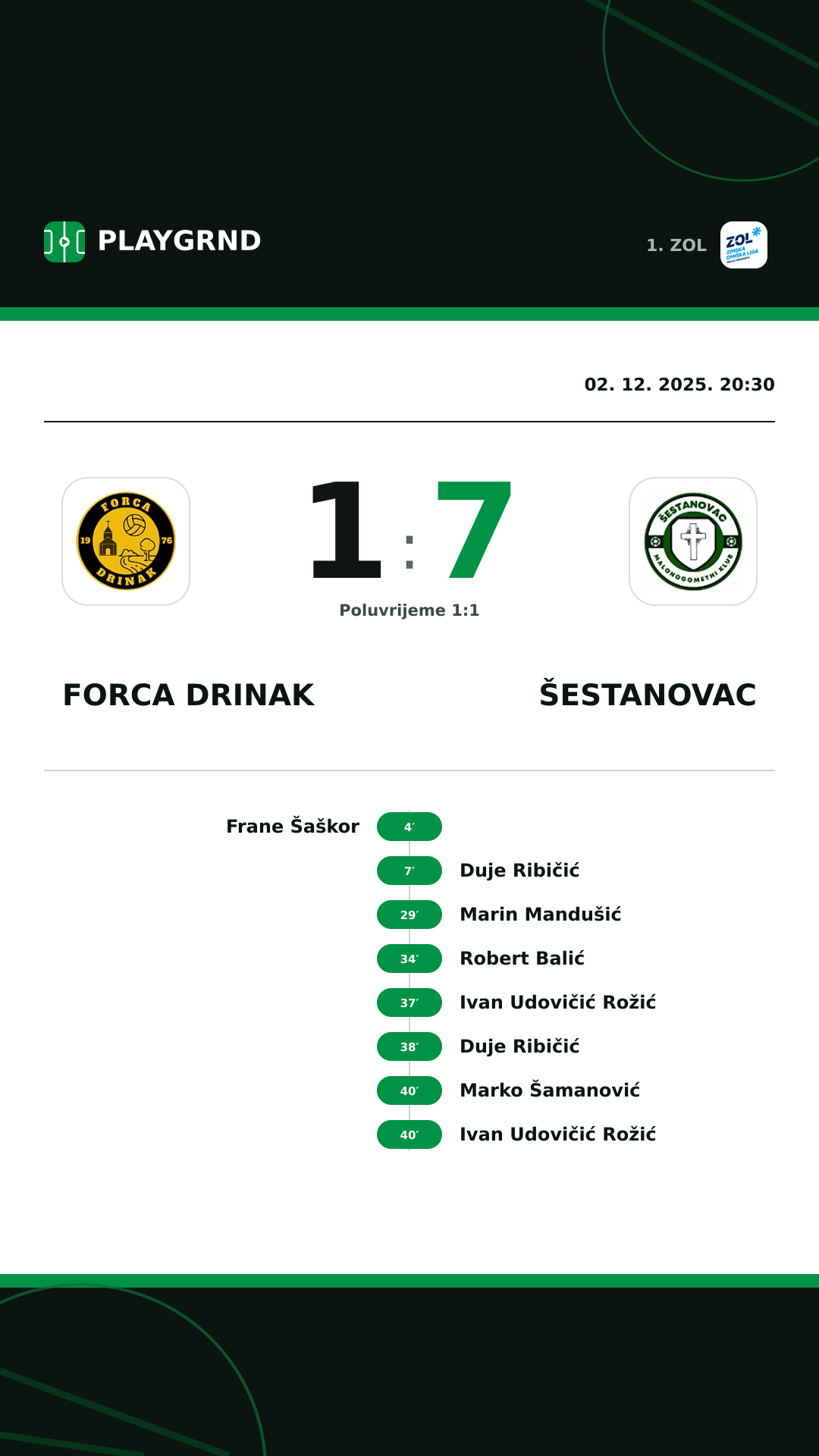 Instagram slika: Forca Drinak 1:7 Šestanovac