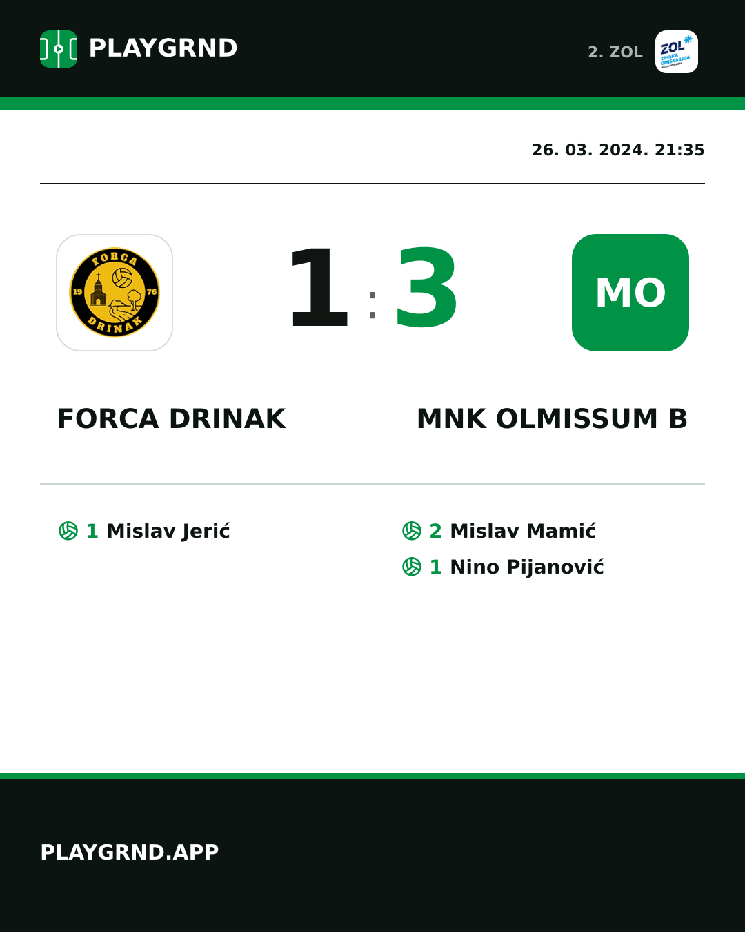 Instagram slika: Forca Drinak 1:3 MNK Olmissum B