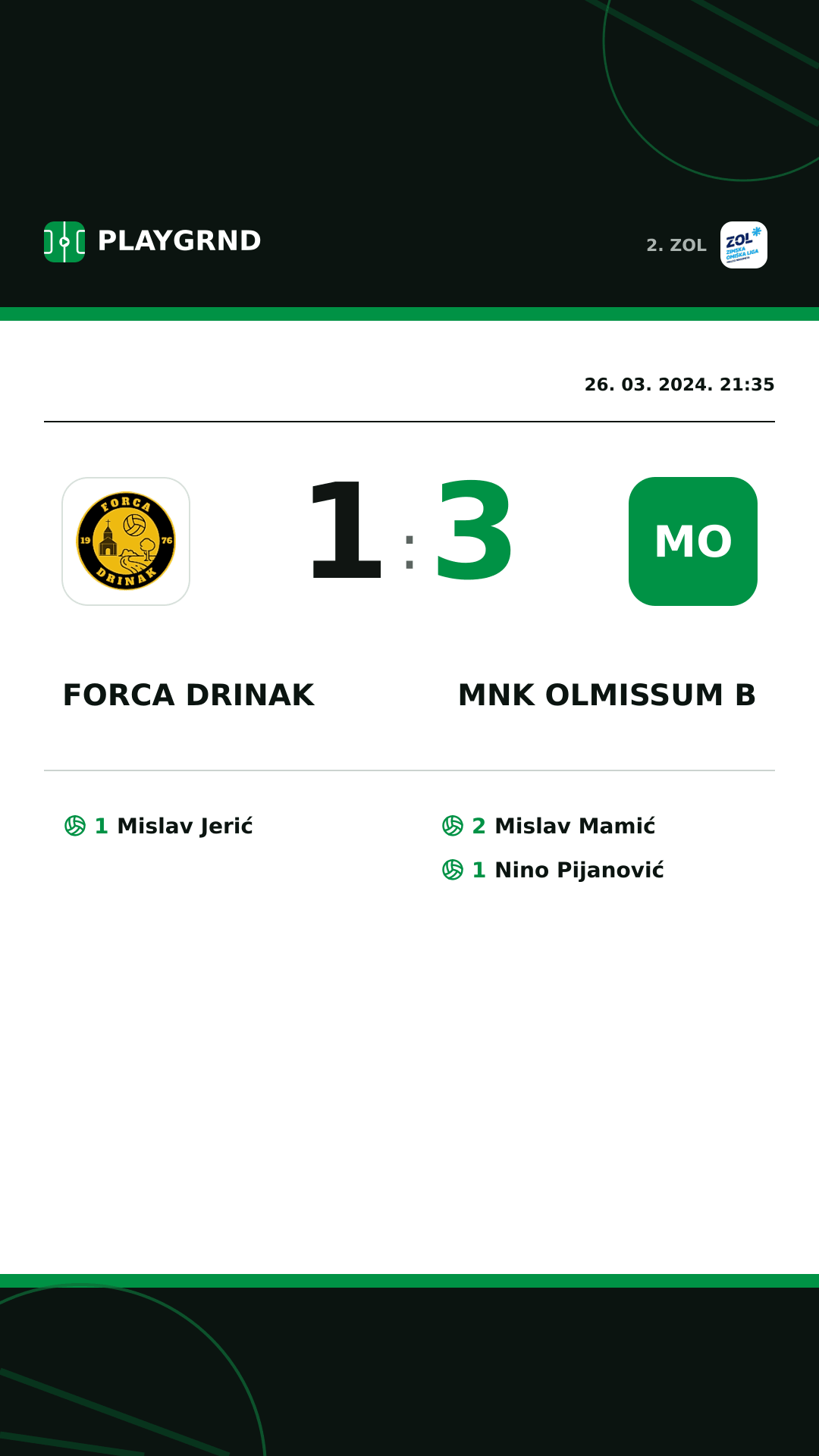 Instagram slika: Forca Drinak 1:3 MNK Olmissum B