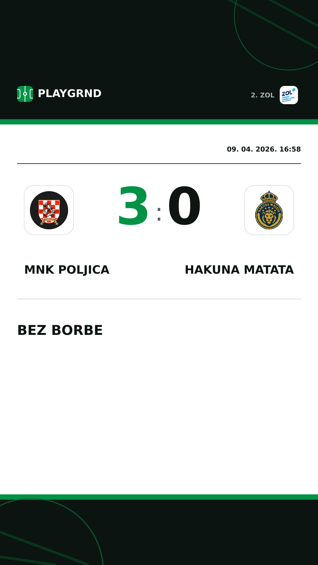 Instagram slika: MNK Poljica 3:0 Hakuna Matata