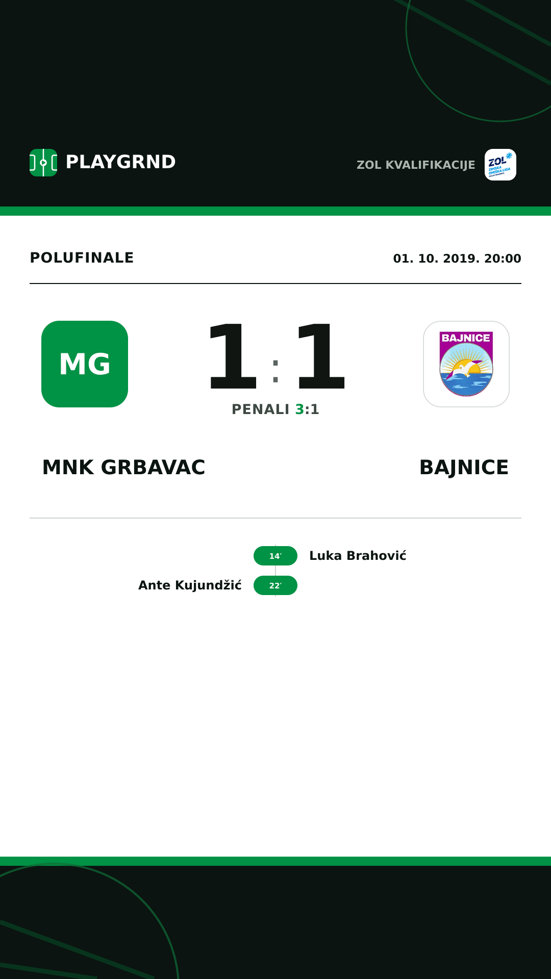 Instagram slika: MNK Grbavac 1:1 Bajnice