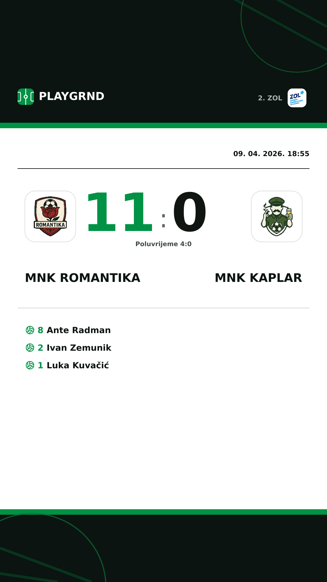Instagram slika: MNK Romantika 11:0 MNK Kaplar