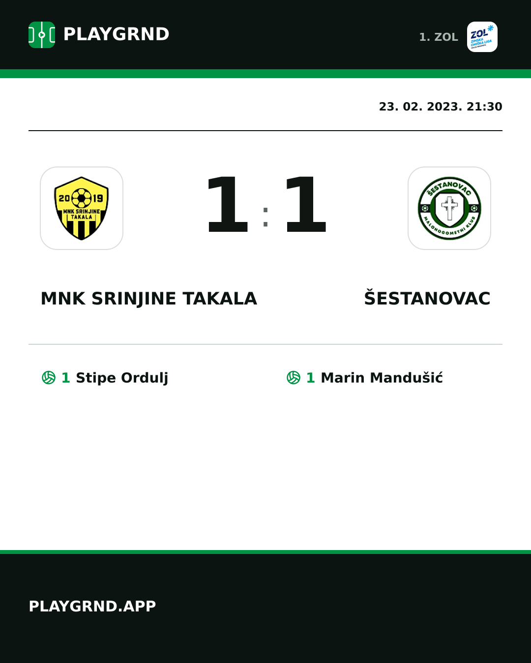 Instagram slika: MNK Srinjine Takala 1:1 Šestanovac