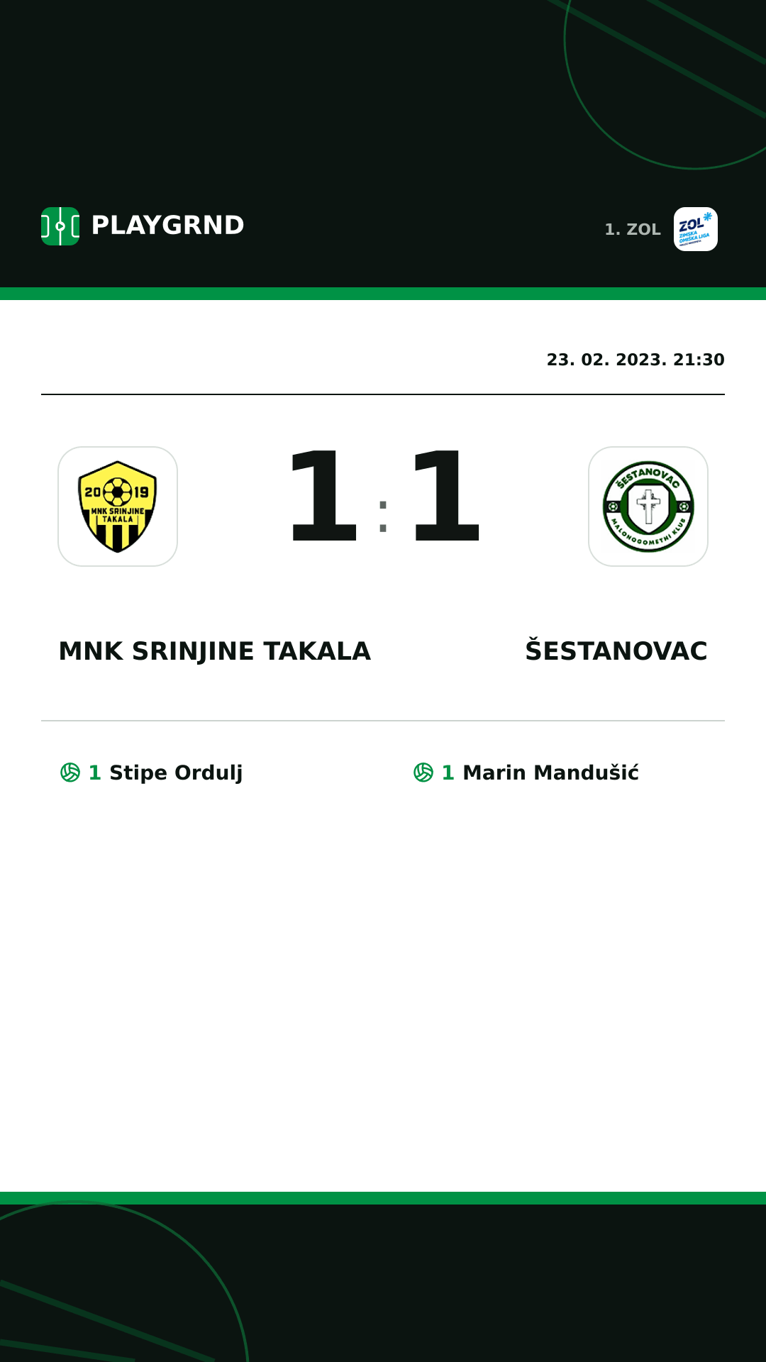 Instagram slika: MNK Srinjine Takala 1:1 Šestanovac