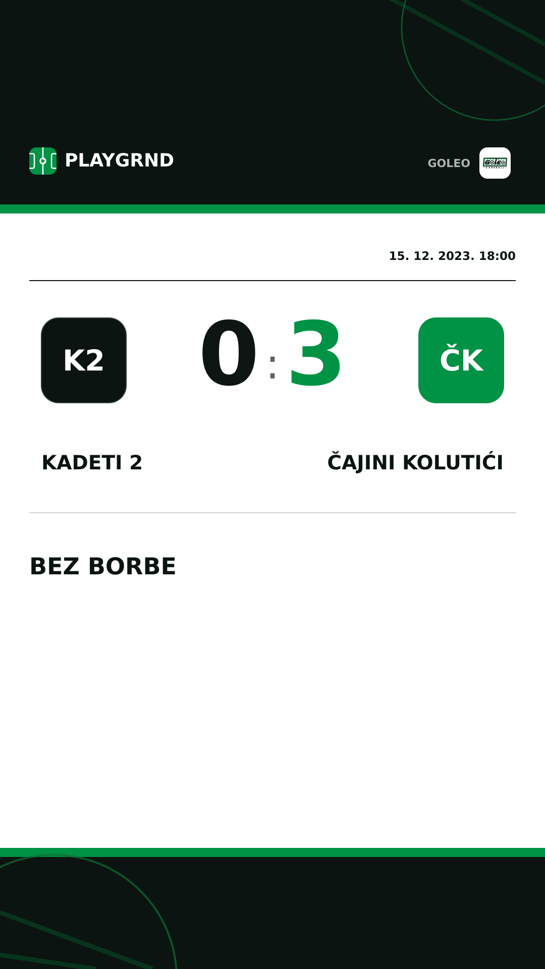 Instagram slika: Kadeti 2 0:3 Čajini kolutići