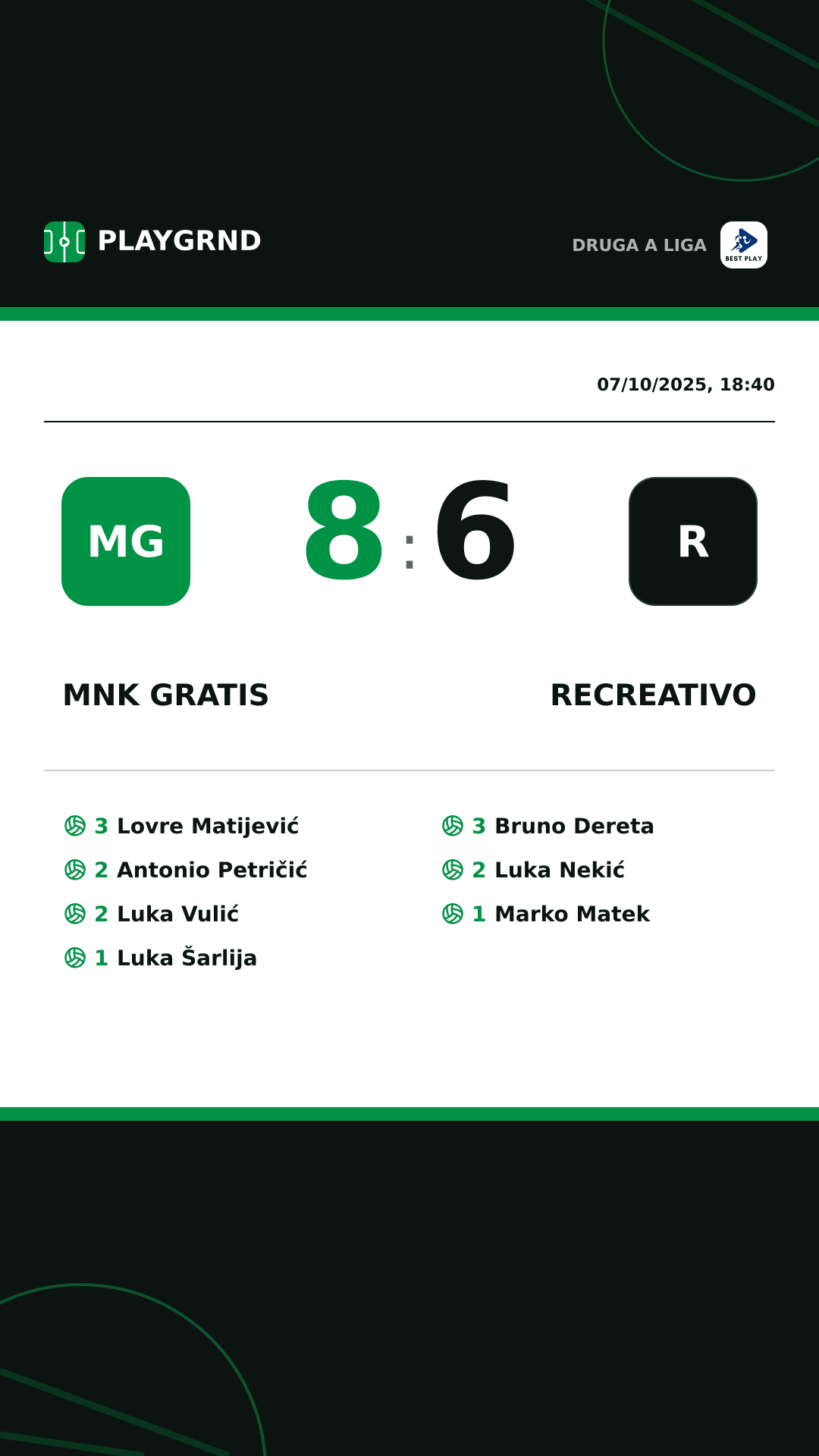 Instagram artwork: MNK Gratis 8:6 Recreativo