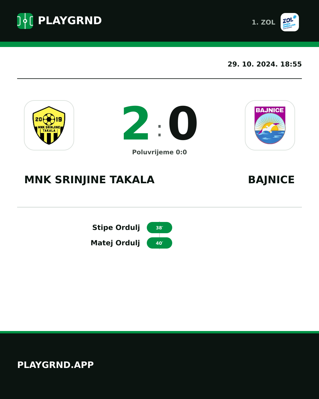 Instagram slika: MNK Srinjine Takala 2:0 Bajnice