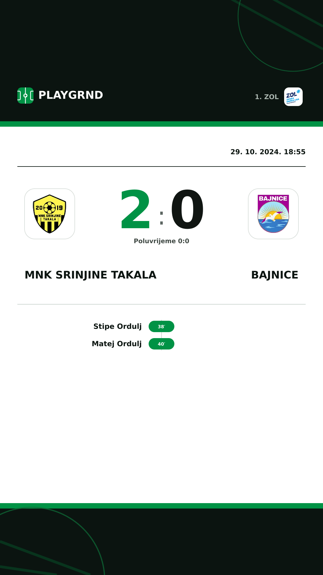 Instagram slika: MNK Srinjine Takala 2:0 Bajnice