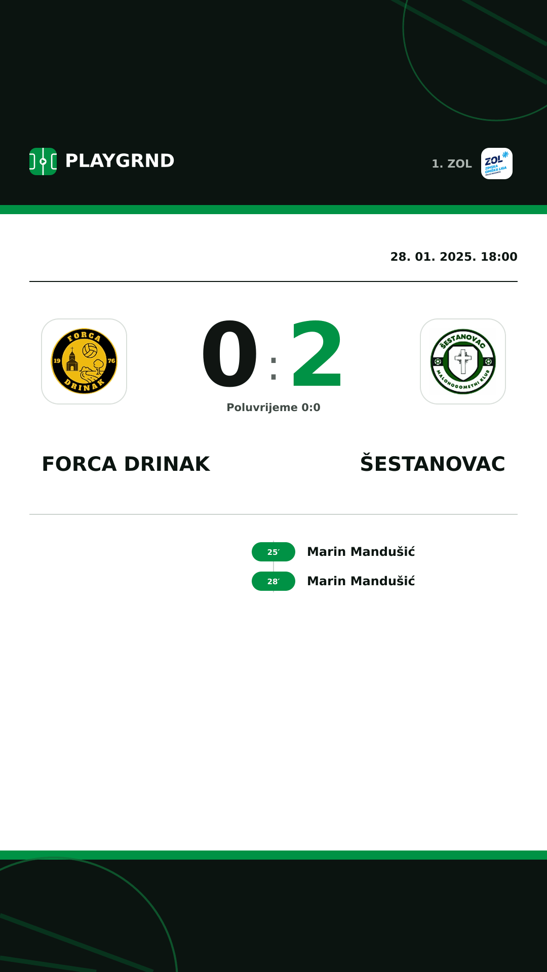 Instagram slika: Forca Drinak 0:2 Šestanovac
