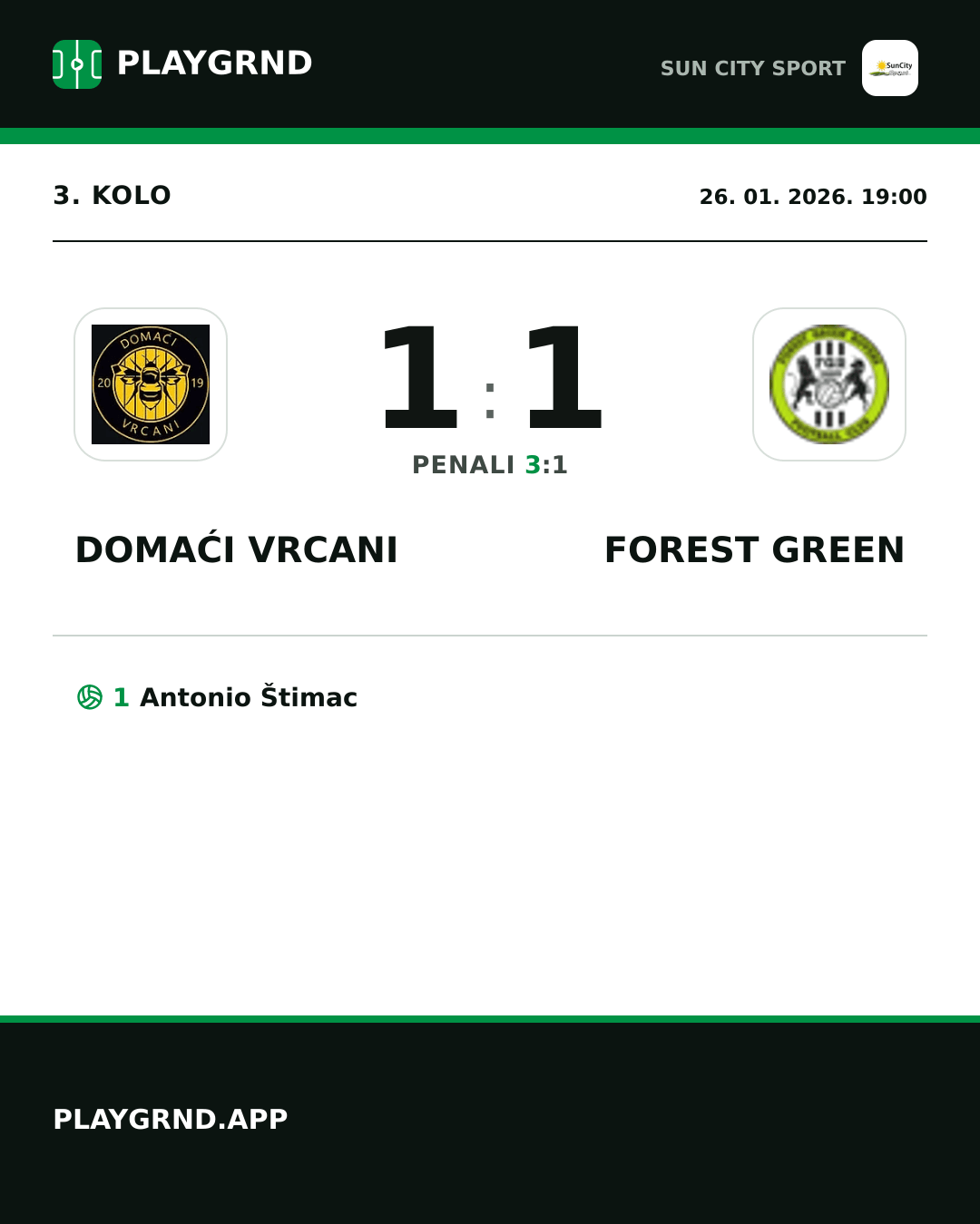 Instagram slika: Domaći Vrcani 1:1 Forest Green