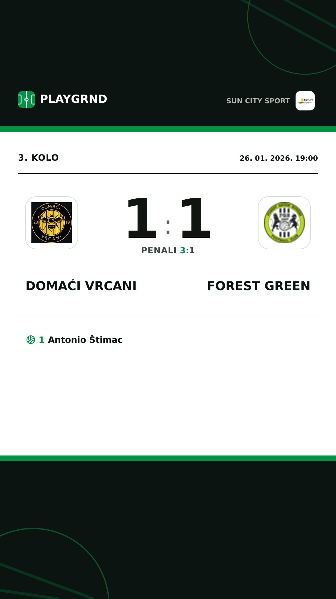 Instagram slika: Domaći Vrcani 1:1 Forest Green