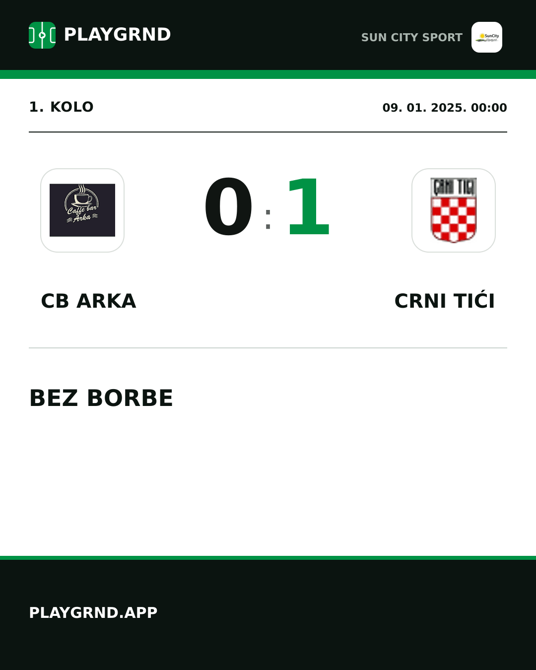 Instagram slika: CB Arka 0:1 Crni Tići