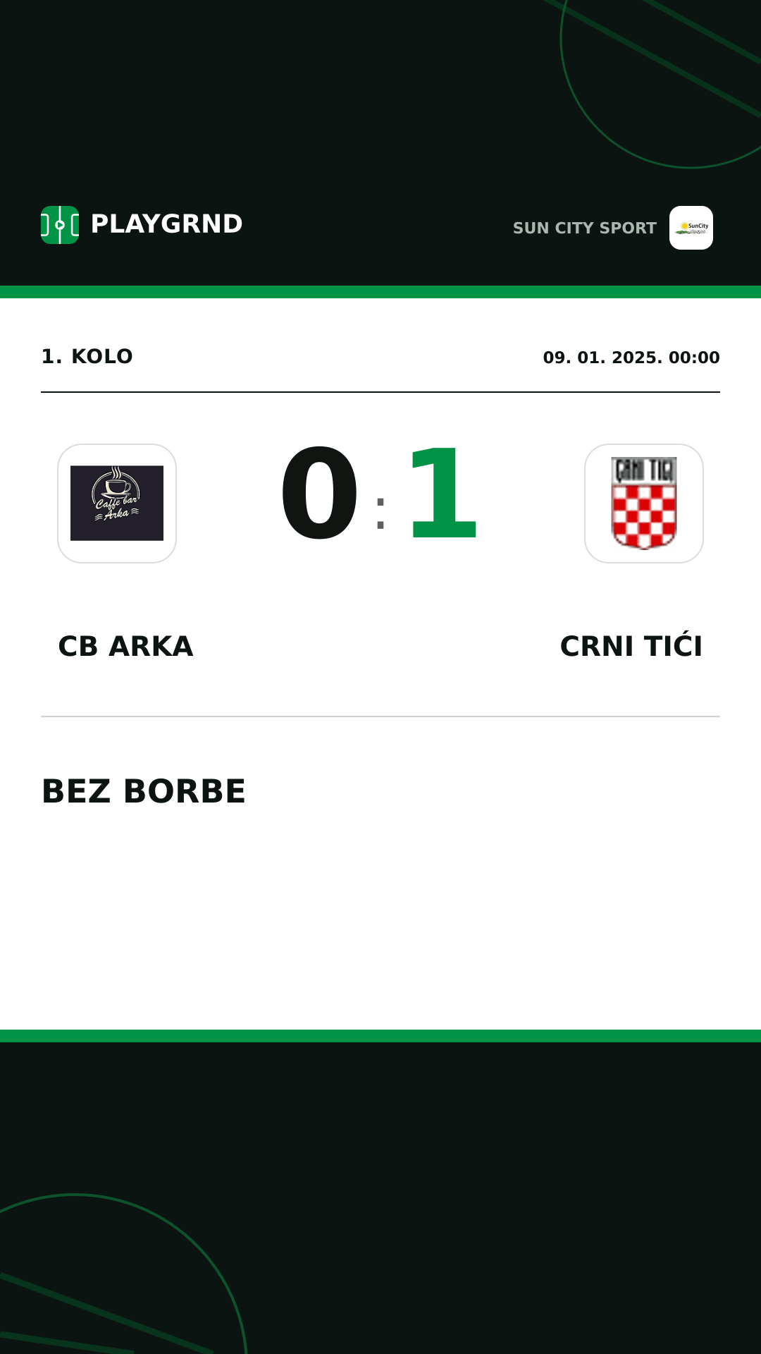Instagram slika: CB Arka 0:1 Crni Tići