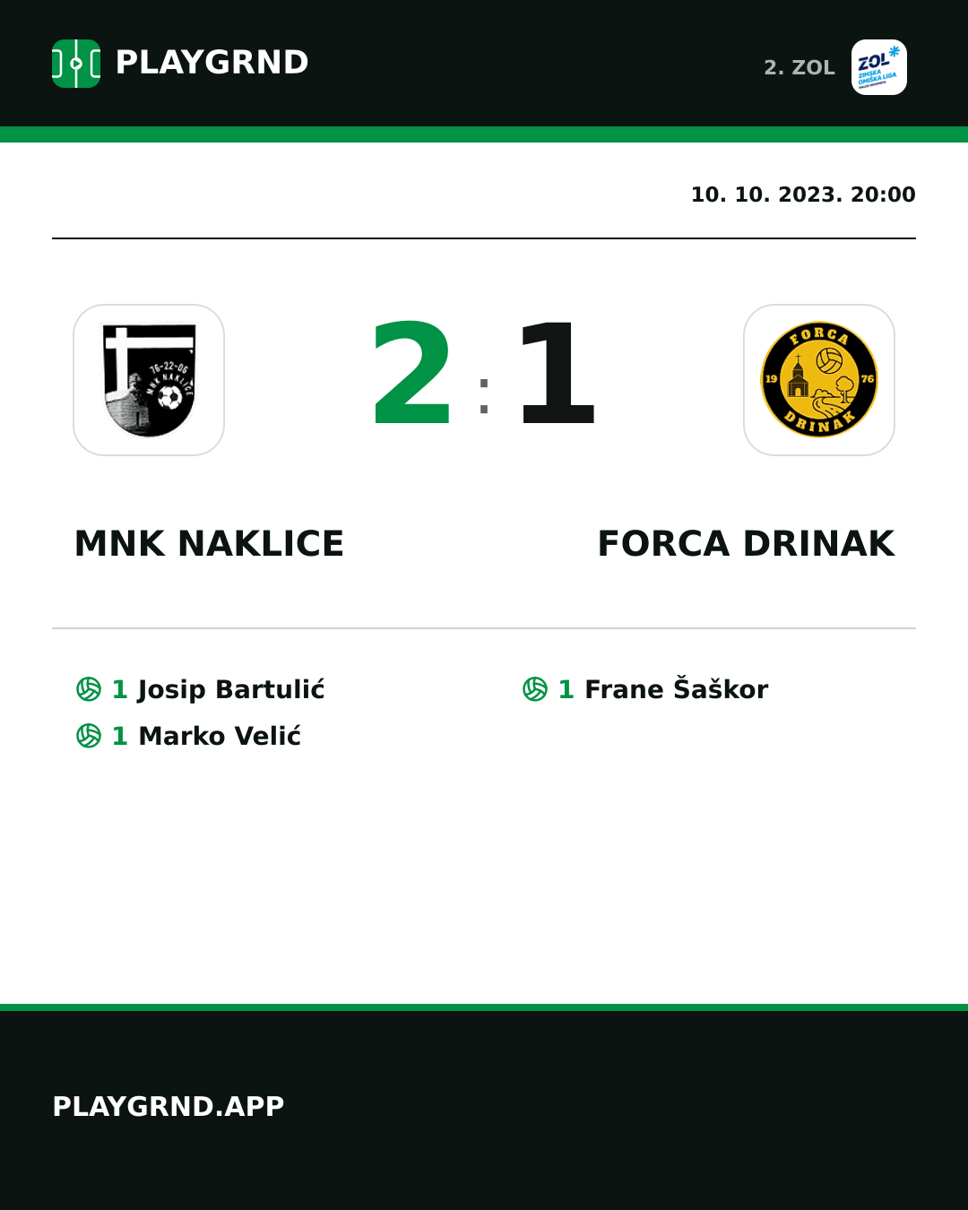 Instagram slika: MNK Naklice 2:1 Forca Drinak
