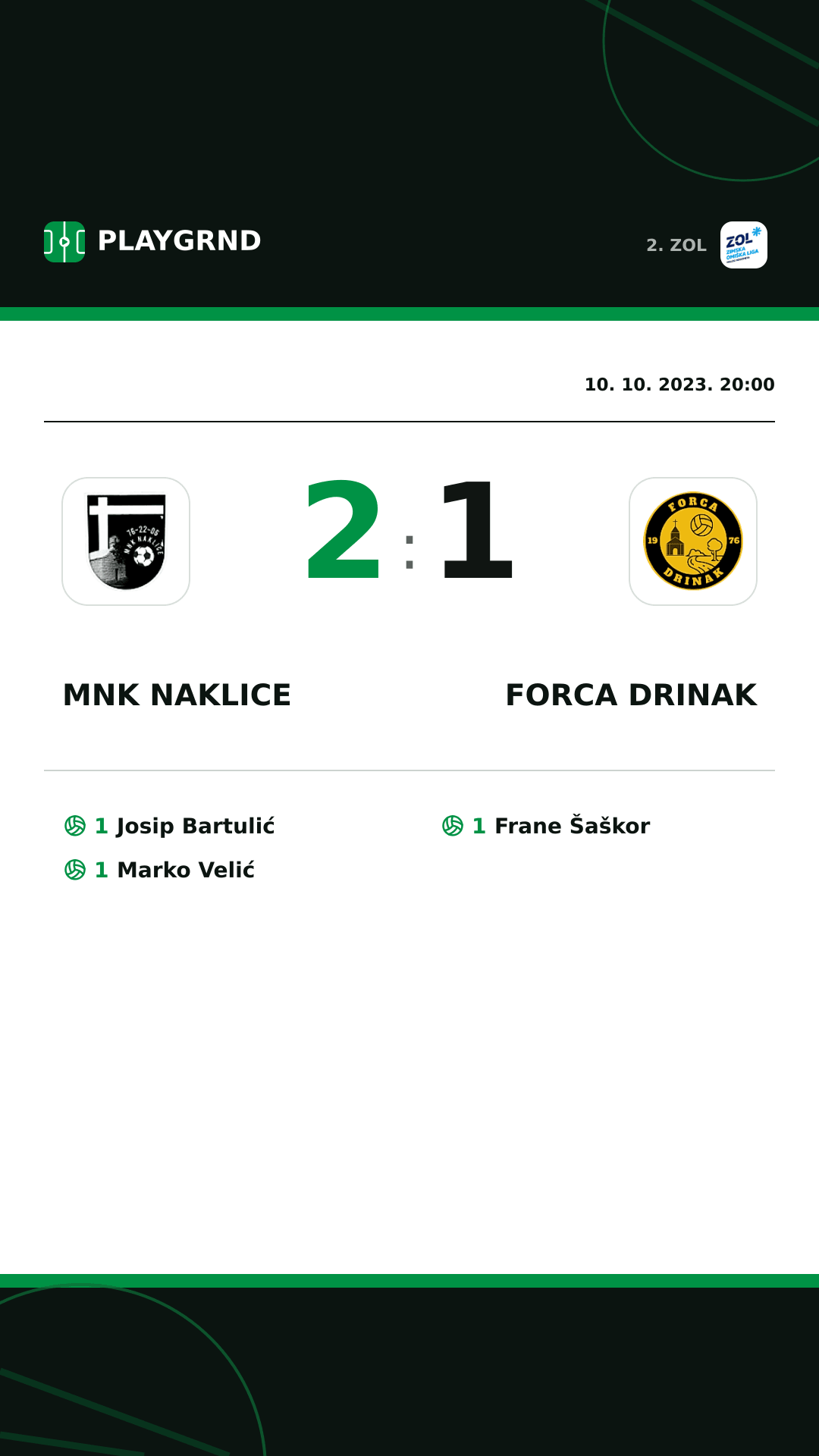 Instagram slika: MNK Naklice 2:1 Forca Drinak