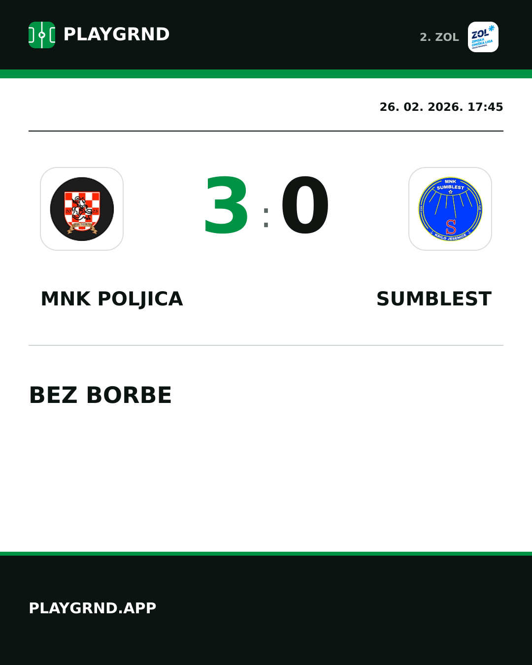 Instagram slika: MNK Poljica 3:0 Sumblest