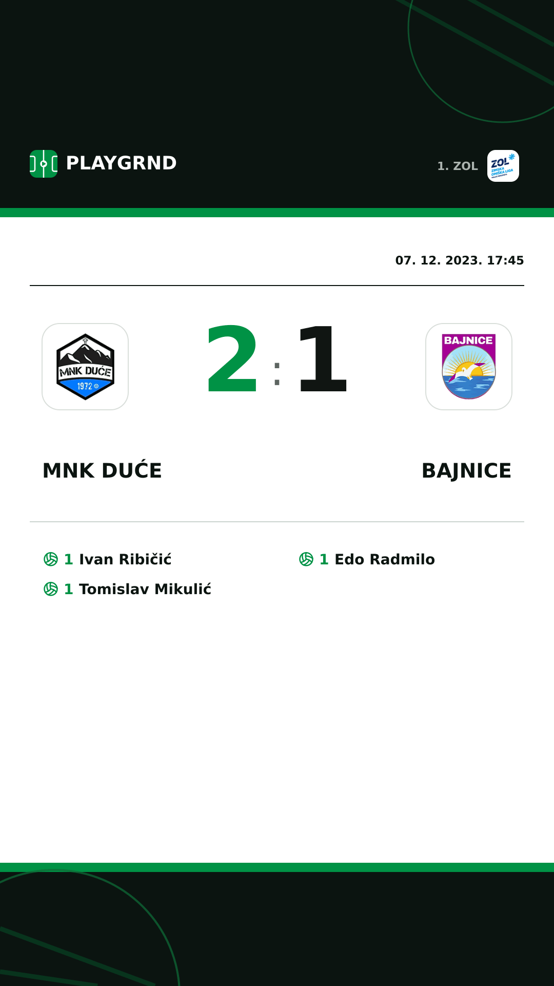 Instagram slika: MNK Duće 2:1 Bajnice