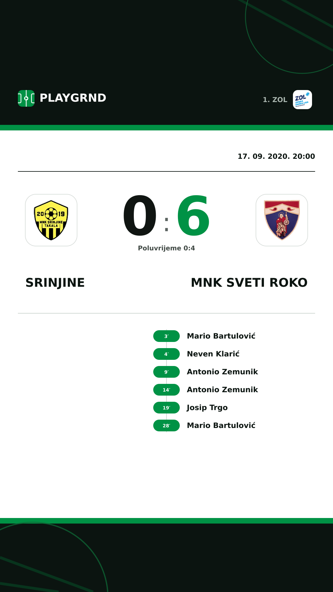 Instagram slika: Srinjine 0:6 MNK Sveti Roko