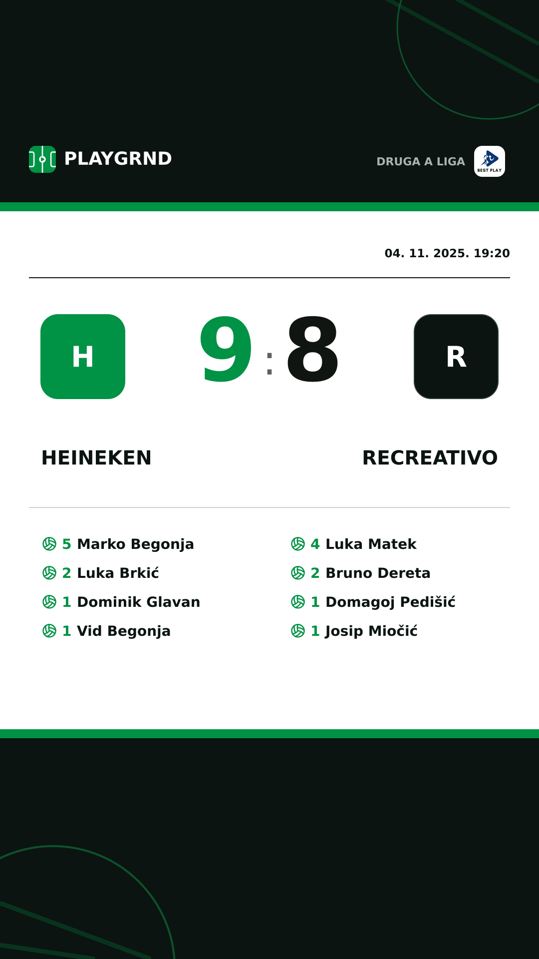 Instagram slika: Heineken 9:8 Recreativo